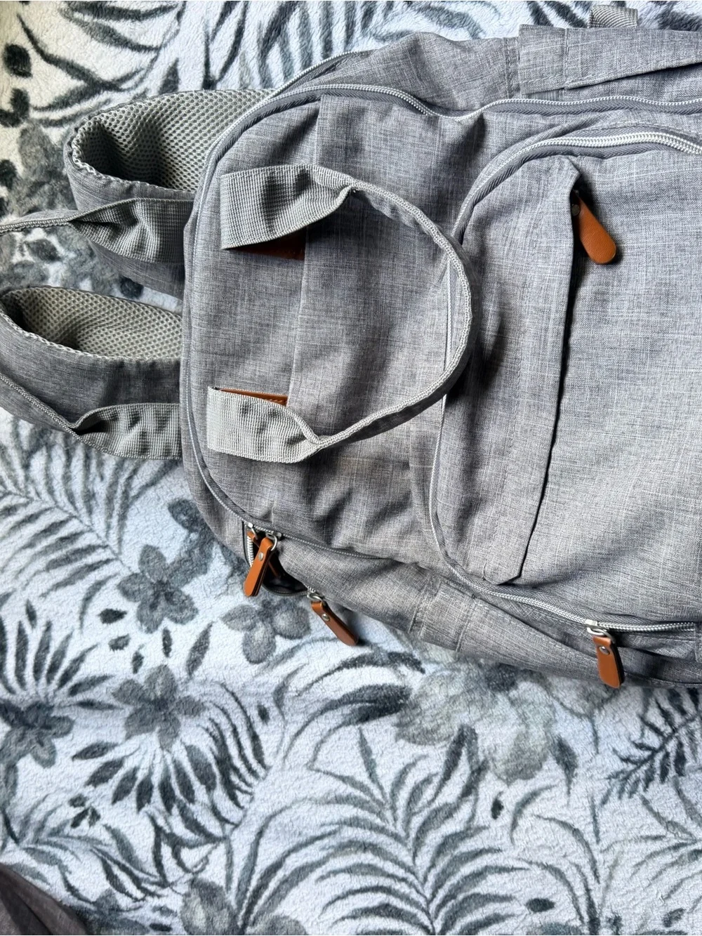 Target Gray Men's Backpack with Brown Leather Accents